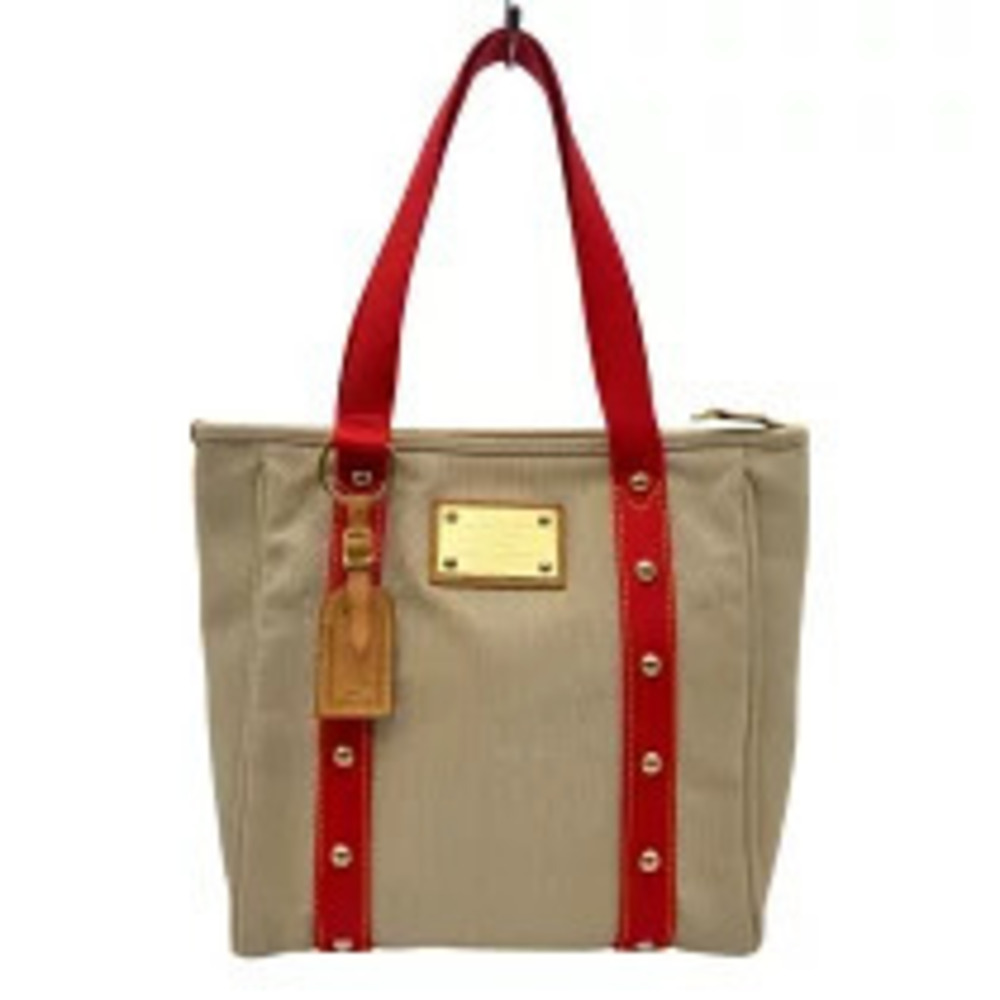 Louis Vuitton Cabas Beige Cream Red Canvas Tote Bag